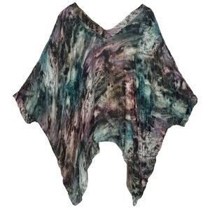 Abstract Tie Dye Kaftan Top Batwing Sheer Blouse Boho Witchy Festival MEDIUM
